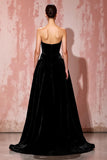 Robe de soirée simple en velours noir sans bretelles