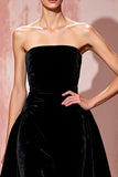 Robe de soirée simple en velours noir sans bretelles
