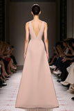 Robe de soirée trapèze en satin champagne à col en V avec fente