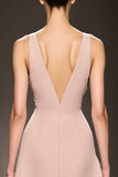 Robe de soirée trapèze en satin champagne à col en V avec fente