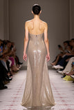Robe de soirée longue trapèze à paillettes champagne
