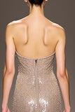 Robe de soirée longue trapèze à paillettes champagne