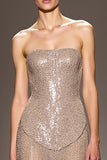 Robe de soirée longue trapèze à paillettes champagne