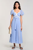 A Line Ligh Robe longue bleue avec ceinture