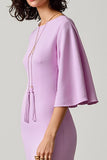Robe à manches volantées violet clair avec fente