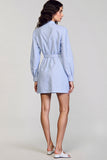 Robe de travail fourreau à rayures bleues à manches longues avec ceinture