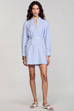 Robe de travail fourreau à rayures bleues à manches longues avec ceinture