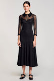 Robe midi à revers aligne noir