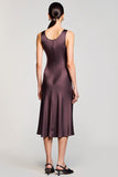 Robe midi à col carré marron