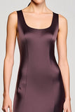 Robe midi à col carré marron