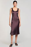 Robe midi à col carré marron