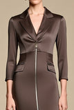Robe de travail midi à revers crantés marron