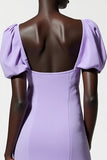 Violet A Ligne Manches Bouffantes Midi Robe