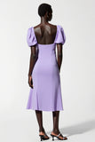 Violet A Ligne Manches Bouffantes Midi Robe