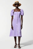 Violet A Ligne Manches Bouffantes Midi Robe