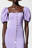 Violet A Ligne Manches Bouffantes Midi Robe
