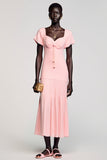 Une ligne robe midi rose avec nœud