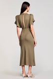 Robe midi à col en V olive avec paillettes