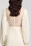 Manches longues Col haut Dentelle ivoire Robe