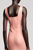 Robe rose sirène à épaule froide avec noeud