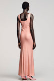 Robe rose sirène à épaule froide avec noeud