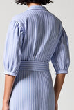 Robe de travail longue à col en V fourreau à rayures bleues