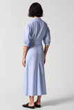 Robe de travail longue à col en V fourreau à rayures bleues