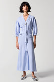 Robe de travail longue à col en V fourreau à rayures bleues