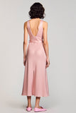 Une ligne rose col rond robe longue avec ceinture