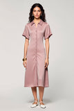 Robe de travail midi à revers alignés rose