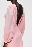 Robe froncée rose à manches longues col V