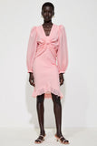 Robe froncée rose à manches longues col V