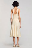 Abricot Une Ligne Col Rond Midi Robe