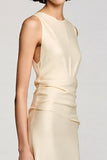 Abricot Une Ligne Col Rond Midi Robe