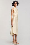 Abricot Une Ligne Col Rond Midi Robe