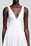 Robe blanche midi à col en V