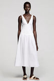 Robe blanche midi à col en V
