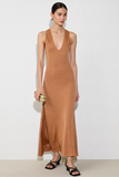 Robe longue à col en V fourreau orange