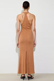 Robe longue à col en V fourreau orange