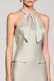 Robe courte dos nu en satin gris
