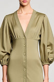 Olive Satin fourreau col V Robe