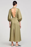 Olive Satin fourreau col V Robe