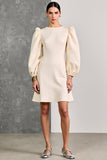 Robe d’invitée de mariage à col rond fourreau en coton blanc