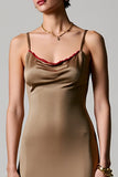 Olive Spaghetti Bretelles Satin Une Ligne Robe