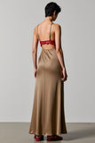 Olive Spaghetti Bretelles Satin Une Ligne Robe