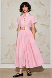 Rose une ligne col polo robe avec ceinture