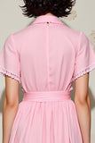 Rose une ligne col polo robe avec ceinture