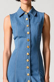 Col polo bleu Robe en denim une ligne avec boutons