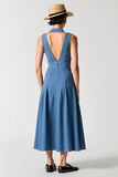 Col polo bleu Robe en denim une ligne avec boutons