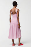 Robe midi à col carré rose
